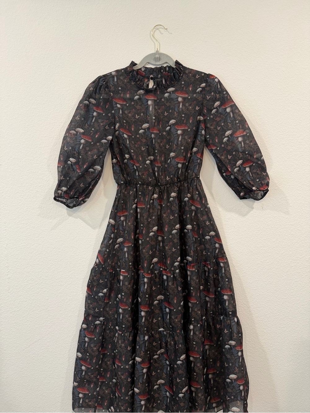 Disturbia Amanita Mushroom Organza Sheer Tiered Dress size small - Picture 3 of 13